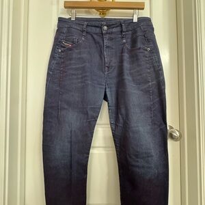 Diesel Dark Blue Crop/Barrel Jeans - Burgundy Velvet Texture